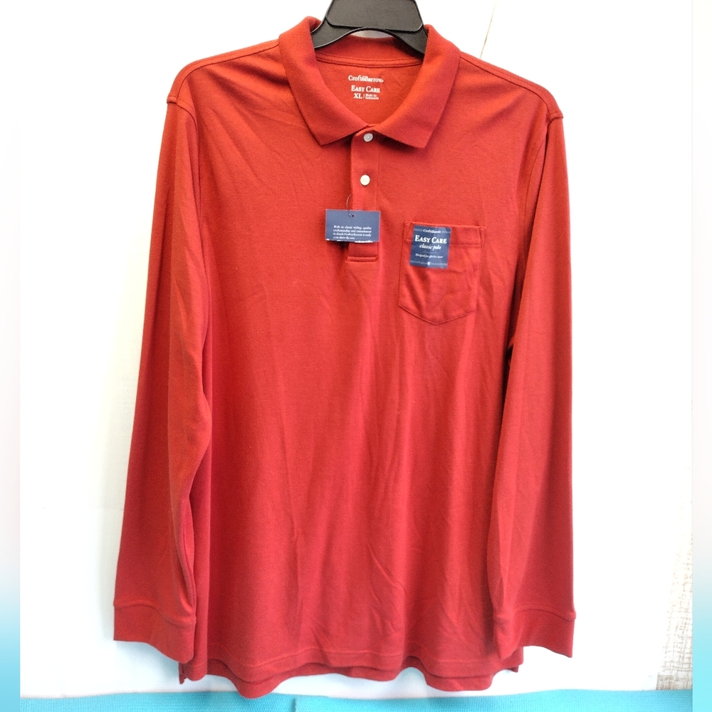NWT CROFT & BARROW Men's Easy Care Long Sleeve Polo Shirt - Rust - Size XL